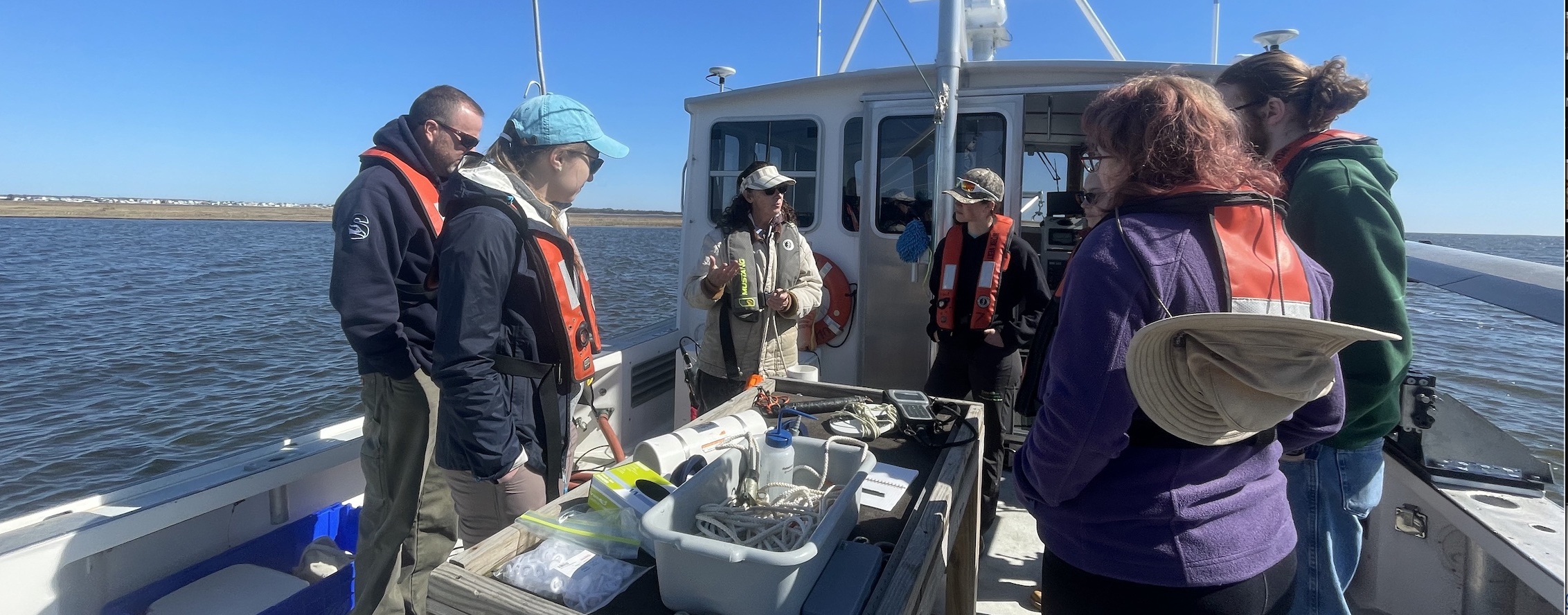 environmental science class on a boat