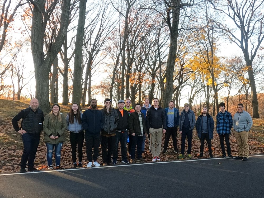 Students in Drones, Planes, and Satellites course with Dr. Christman and Dr. Quispe in Weequahic Park, Newark (photo credit Zachary Christman)