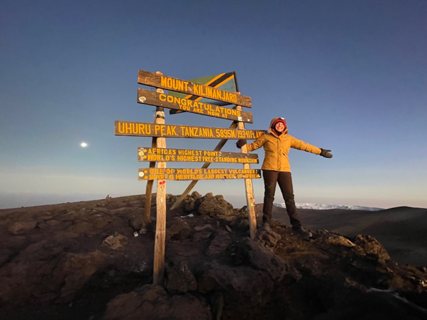 Dr. Ashley York on the summit of Kilimanjaro (5895m).