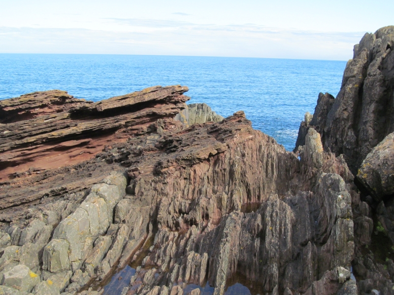 Siccar Point showing tilted and cross-cutting beds