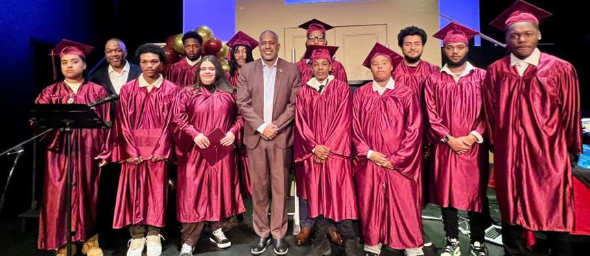IJB-U/Green Jobs Academy second cohort graduates with Camden Mayor Victor Carstarphen